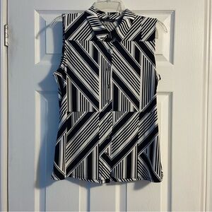 Tommy Hilfiger Women’s Navy & White Geometric / Striped Sleeveless Top Size M